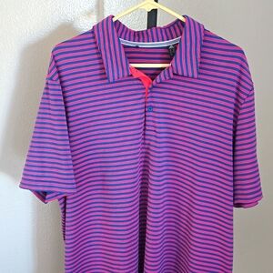 Adidas pink and blue striped collard shirt size xl